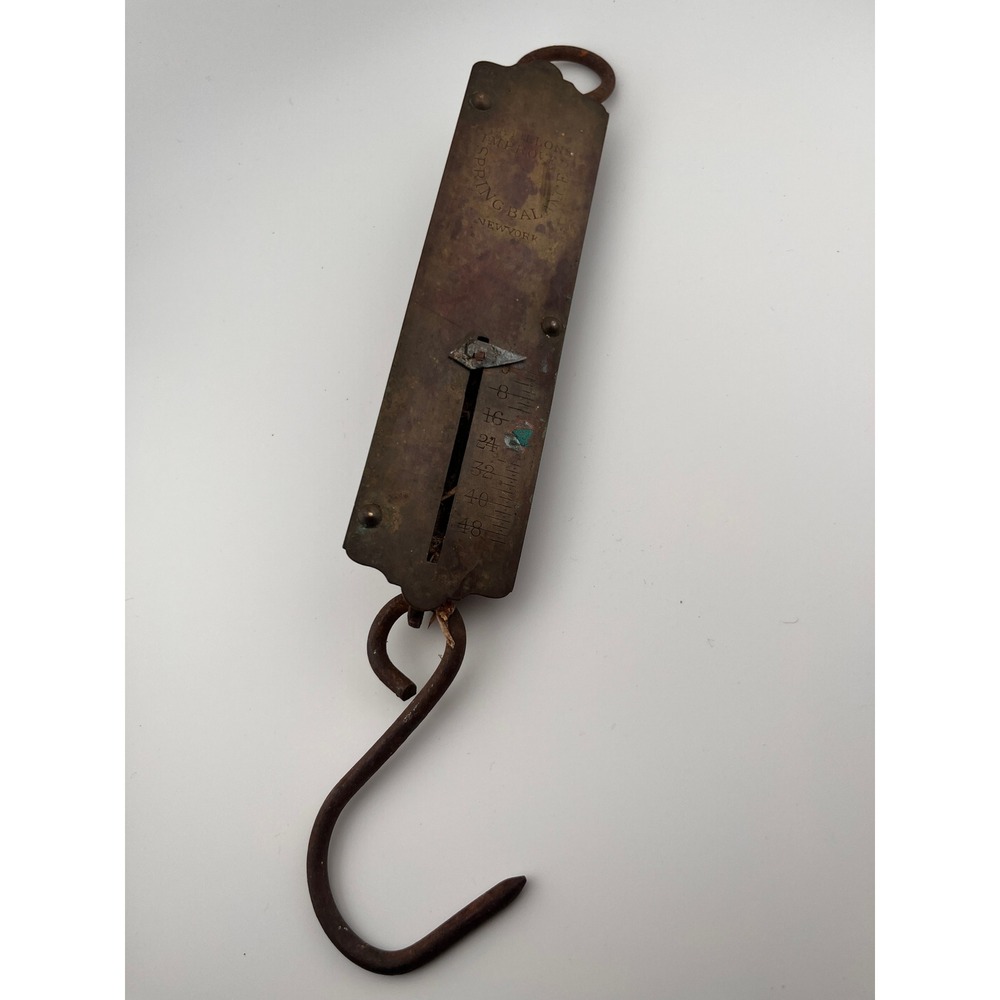 Chatillon Spring Balance Scale Unisex OS Brass Fair Antique Hanging Hook 48lb